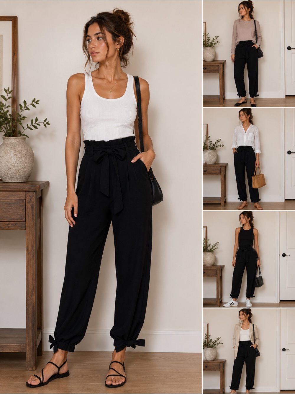 Grace Karin Black High-Waisted Trousers with Bow Detail